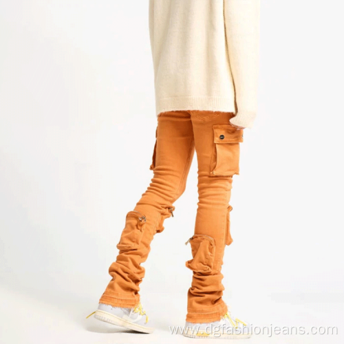 Orange Cargo Skinny Distressed Patch Wash Men Jeans